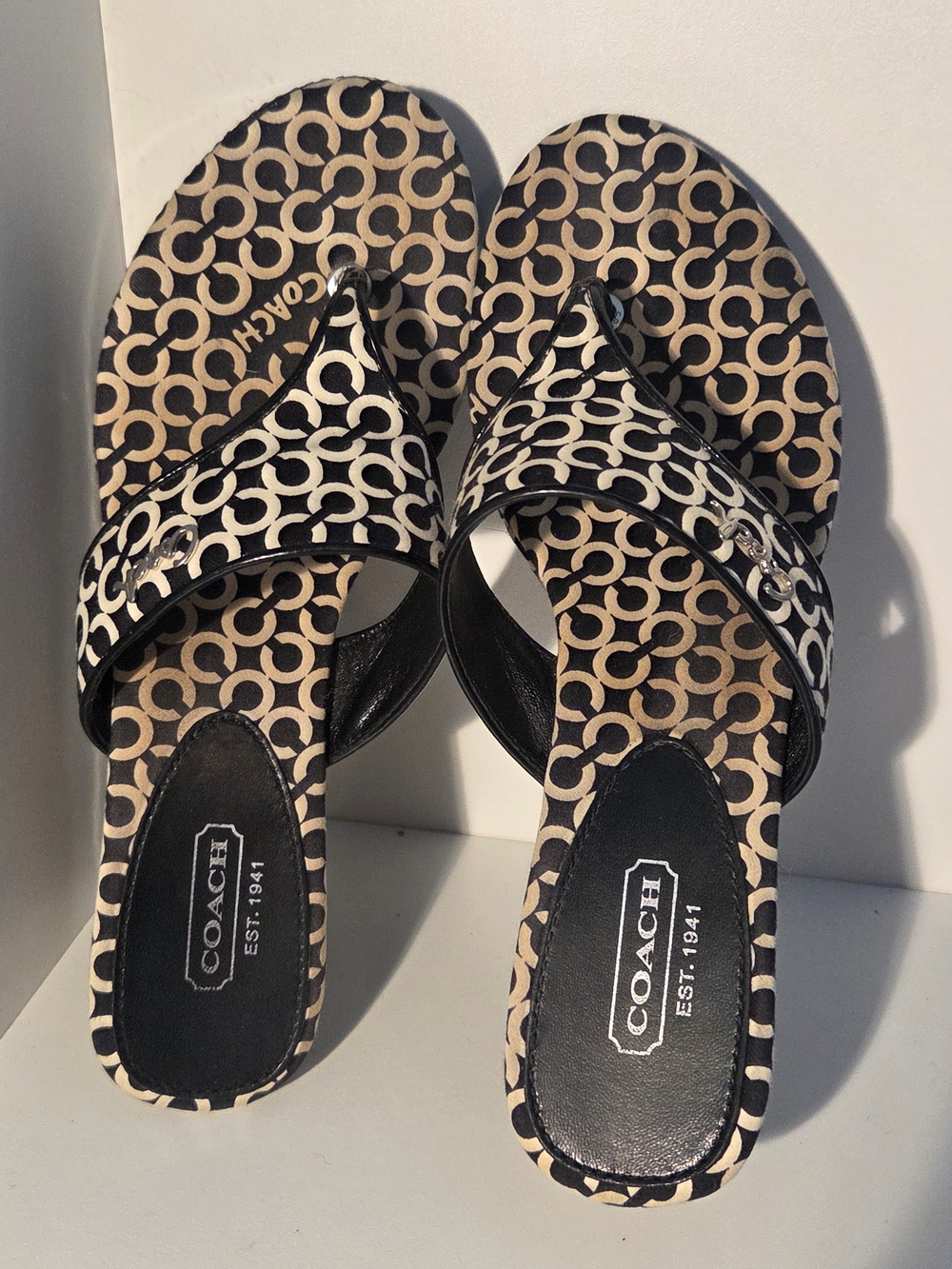 COACH Black & Beige Signature Pattern Women's Slide Sandals Size 6.5B